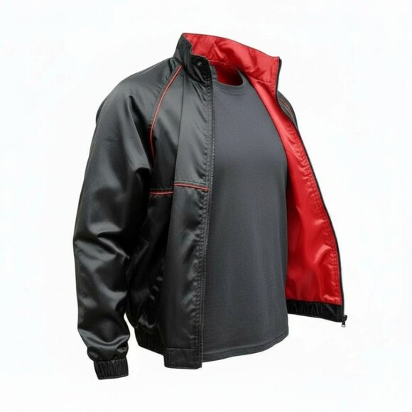 Vintage 80’s Roadie Rolling Stones Retro Black Red Sateen Bomber Jacket Size LG - Picture 5 of 9